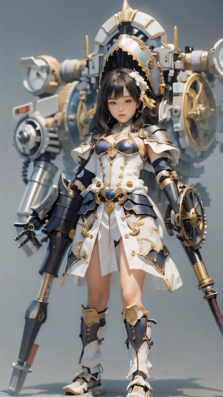 (masterpiece, best quality:1.2), (8k uhd, 16k, 32k, ultra high res), (photorealistic:1.37), (RAW photo), ultimate-realistic, ultimate-realistic details, ultimate-realistic texture, ultimate-intricate details, ultimate-realistic lighting, ultimate-realistic shadow, japanese girl, ultimate-cute face, ultimate-RAW skin, ultimate-realistic eyes, (mechanical:1.4), (armor), full body, wide shot, fighting pose