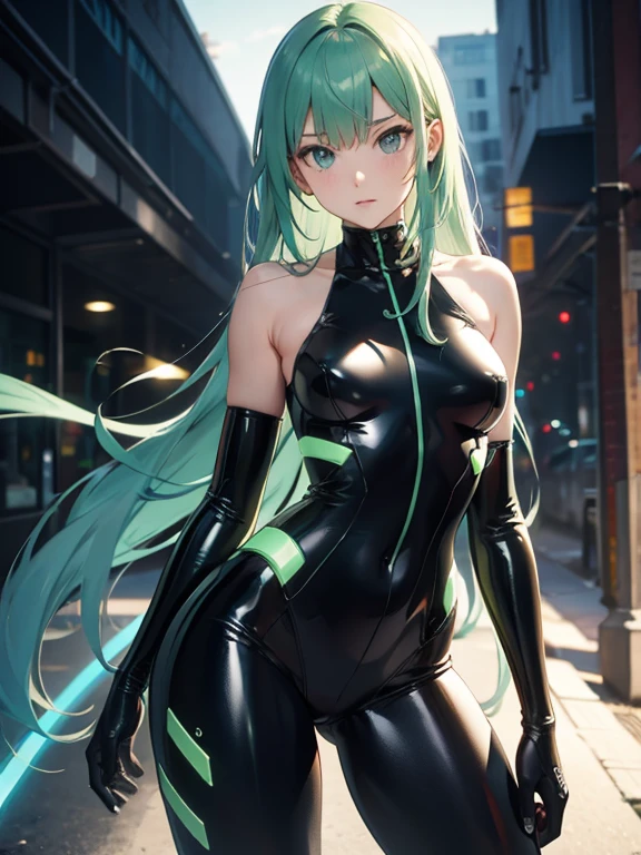 (anime),(animation),in code geass style,(ponytail),light blue hair,(Orange eyes),Stylish glasses,White color Sleeveless one-piece long dress,30 years old,girl,sexy,beautiful,Background is a battlefield