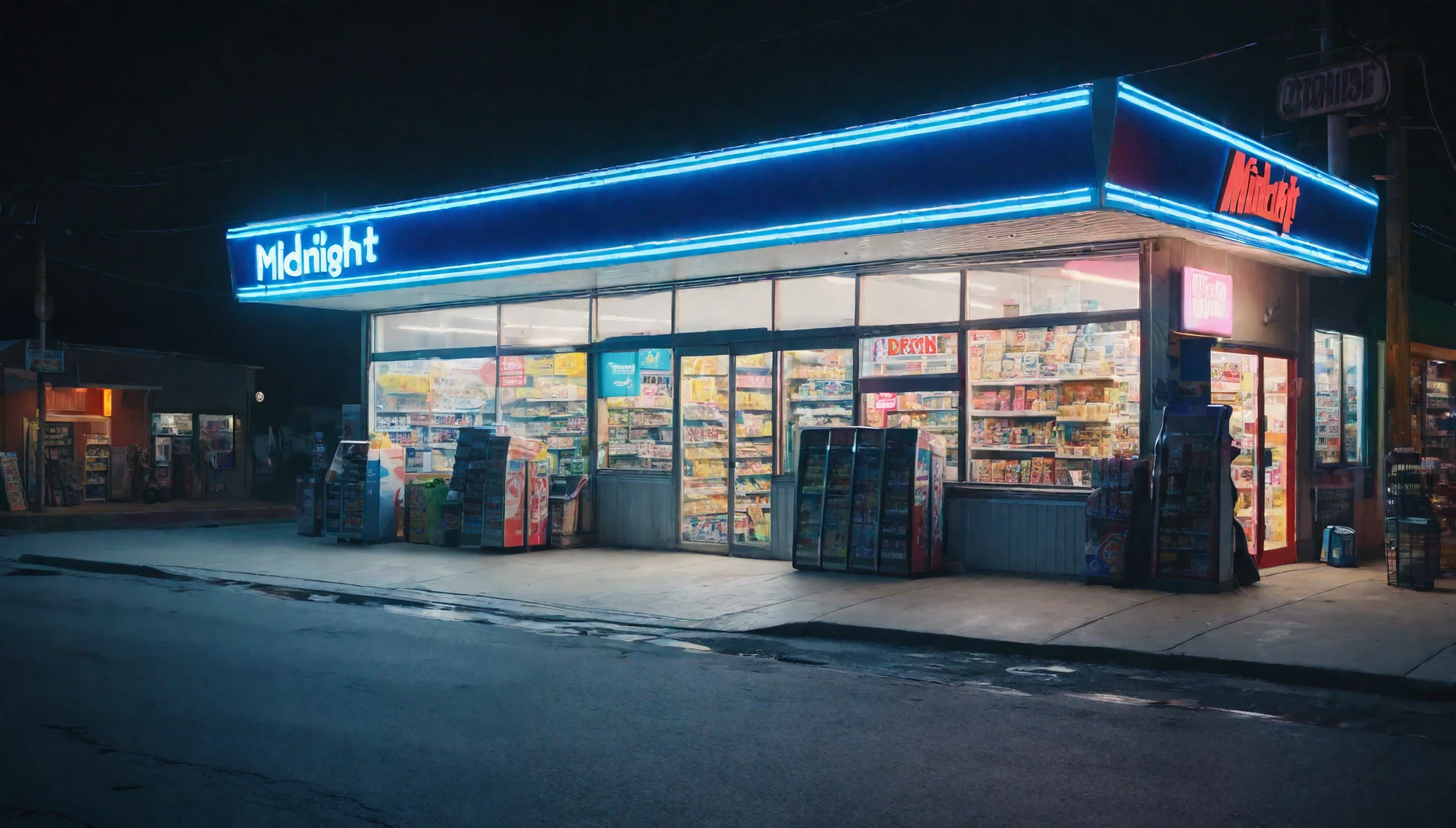 midnight,convenience store,8k,high quality,masterpiece