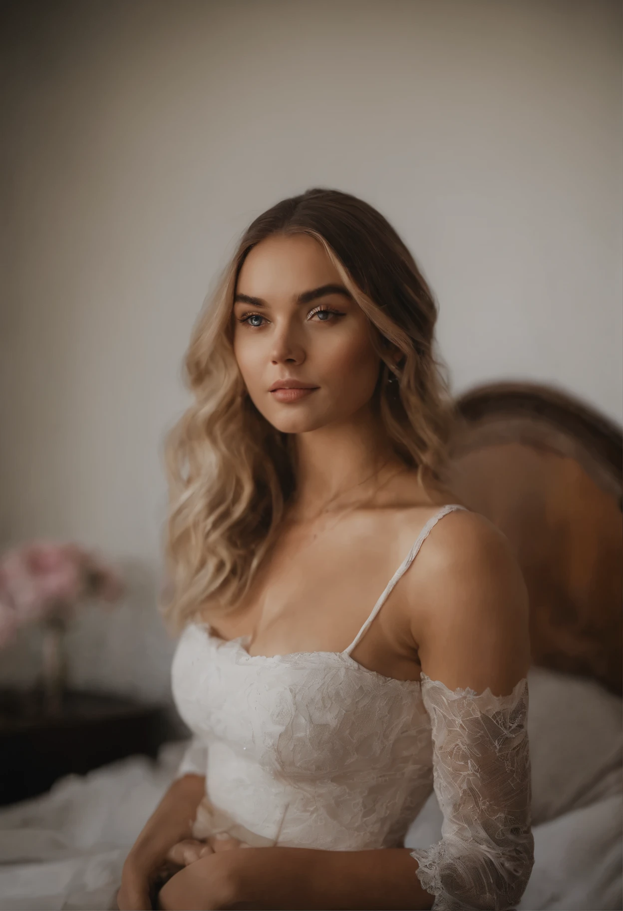 (sexy blonde,beautiful long hair,blonde model),(bed),(sexy lingerie,black lingerie),(stockings,black stockings),(mischievous expression:1.1),(best quality,ultra-detailed,highres,masterpiece:1.2),(vivid colors),(soft lighting),(cinematic)