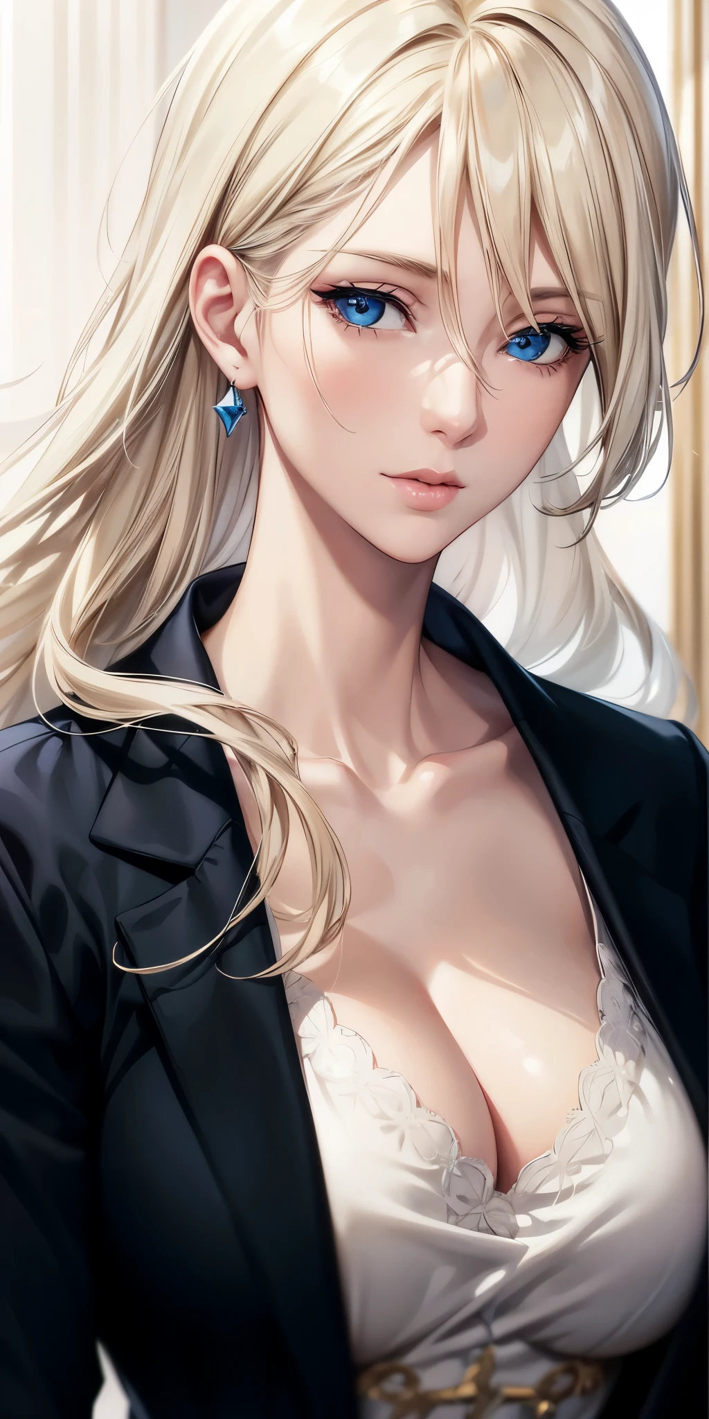 portrait, realistic, blue eyes, blonde hair, big , 4k resolution, high quality cg, beautiful cg, soft light, 