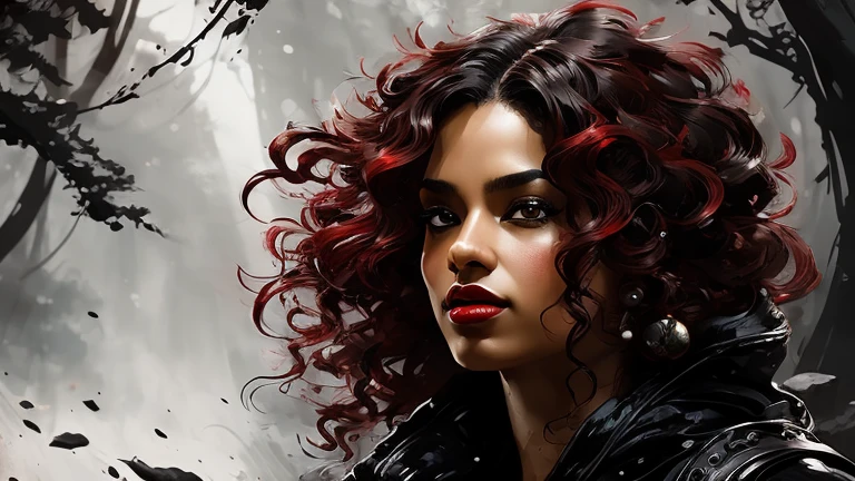 Victorian Hungarian black women Women of the 19th century, Hazel hair, Red lips, Nice feature, Wadim Kashin, James gurney, ink, Splash Art", Amazing beauty , Royo, after sexing, Super detailed splash art modern European ink painting