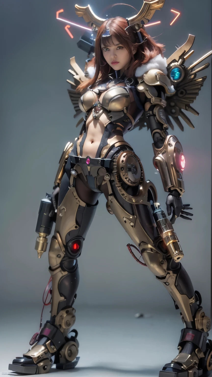 (top-quality:1.2, masterpiece), ultra high resolution, (Photorealsitic:1.4),, (bird-type powered heavy armor), (mechanical armor:1.3), light red base with silver and bronze accent, 1 Japanese female soldier, extremely realistic face, (blue hair), ((ultimately intricate all details)), (whole body picture), realistic shadow, octan render, 8K, ultrasharp, character edge light, Details of complex ornaments, Hydraulic cylinder, power cable, dystopia with a beautiful view at night, fighting pose