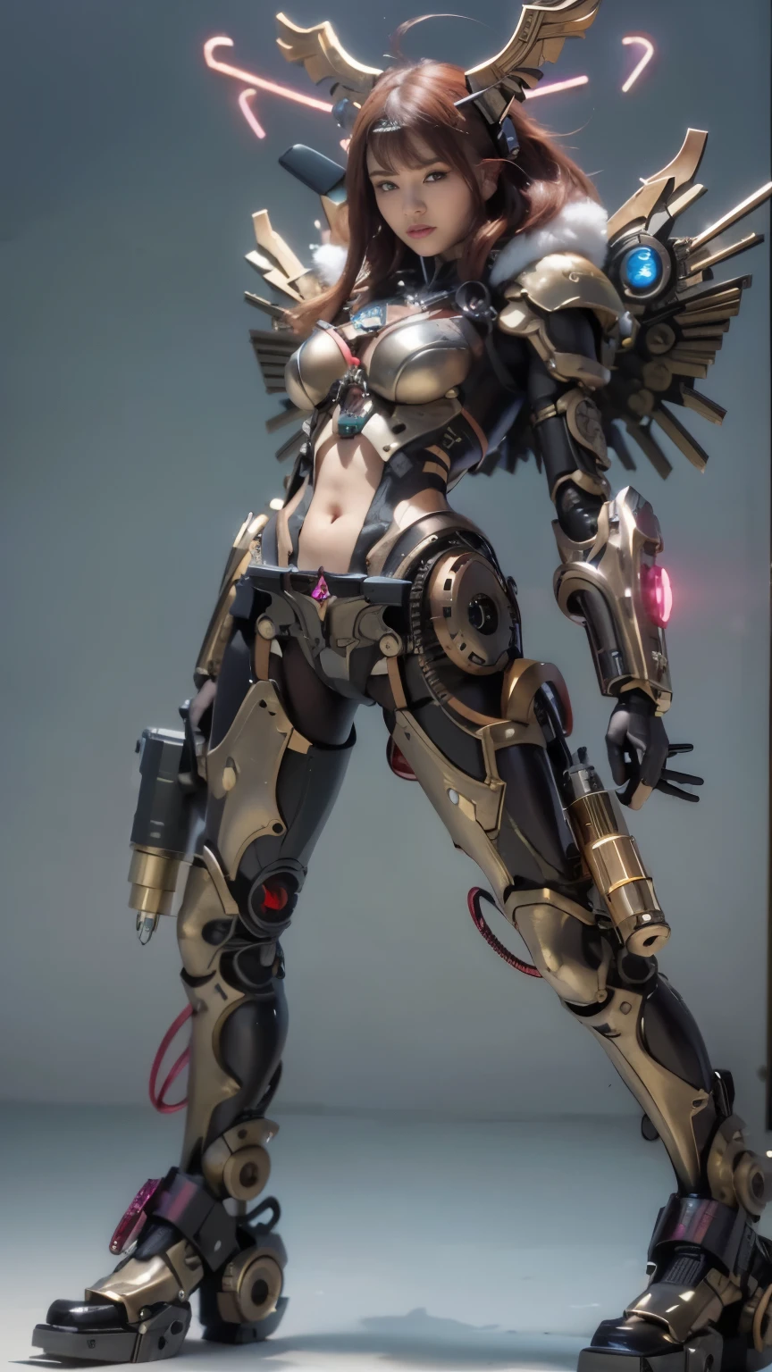 (top-quality:1.2, masterpiece)、ultra high resolution、extremely ultra surrealism, (Photorealsitic:1.4)、Raw photo、(Steampunk Battle Cyborg fallen angel)、large wings made of metal、black porcelain body、red  hair、glowy skin、1 Cyborg girl、(mechanical frame:1.3)japanese, extremely cute face,  ((super realistic details))、portrait、globalillumination、Shadow、octan render、8K、ultrasharp、character edge light、Details of complex ornaments、Acrylic Clear Cover、Sumerian details、Hydraulic cylinder、Small LED lamp、highly intricate detail、Realistic light、a purple eye、radiant eyes、Facing the camera、neon details、cowboy  shot、Futuristic headgear、About Cyberpunk