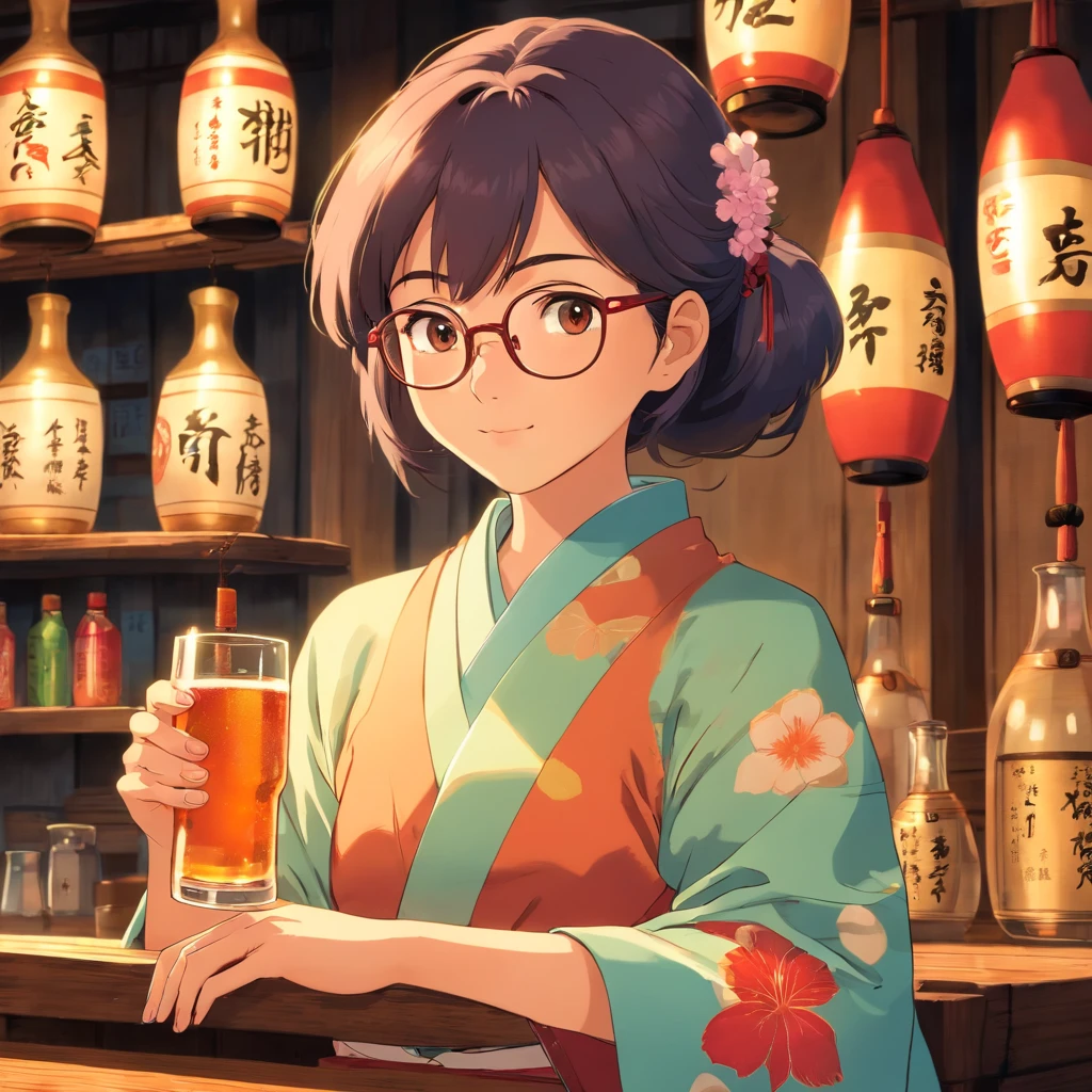 Japanese sake　woman　glasses