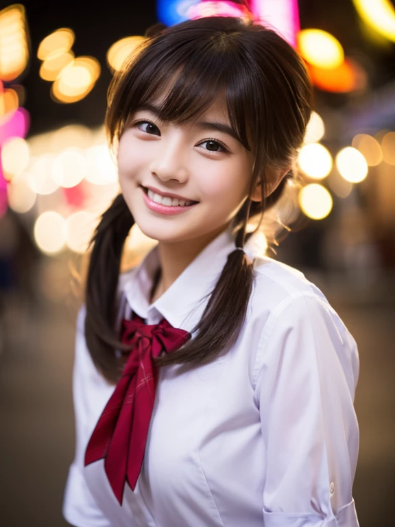 Woman Are standing On The Side Of The Street、young asian woman、beautiful woman pictures、japanese model、with a beautiful young woman、60mm Portrait、color photo portrait 4k、soft portrait shot 8k、15 year old girl、smile、(8K、Raw photo、highest quality、masterpiece:1.2)、(realistic、Photoreal:1.37)、Super detailed、
1 girl、cute、alone、beautiful detailed sky、Detailed cafe、night、Are standing、date、(nose becomes red)、(laughter:1.1)、(closed your mouth)、B cup breasts、魅惑的なsmile、nightの遊園地、Merry-go-round、professional lighting、Sony α7R4、Zecy 50mm F1.8、
medium breasts、Beautiful eyes in every detail、(collared shirt:1.1)、A bow tie、Hort Hair:1.2)、floating hair、smile、smile、13 year old girl,ponytail,