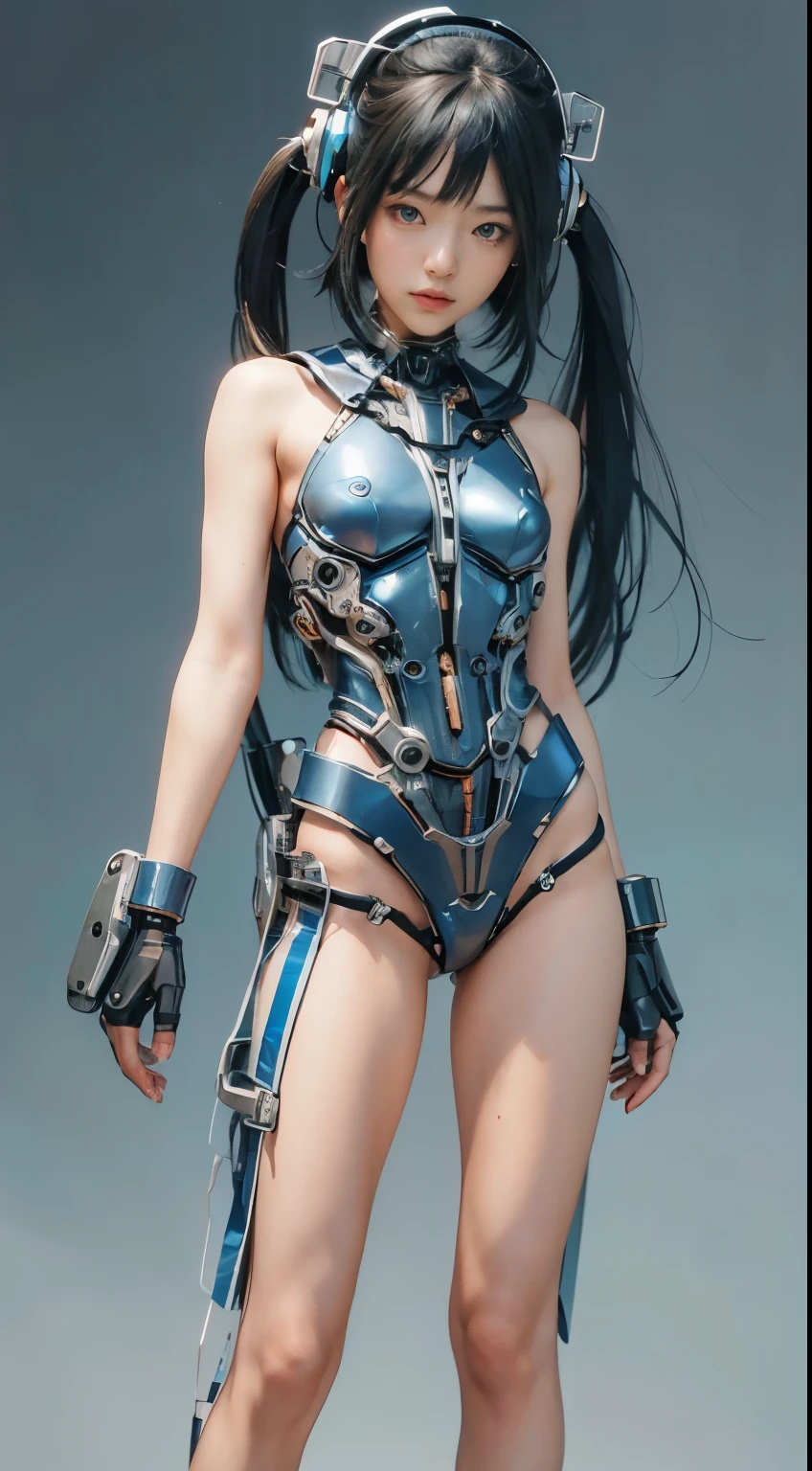 (masterpiece, best quality:1.2), (8k uhd, 16k, 32k, ultra high res), (photorealistic:1.37), (RAW photo), ultimate-realistic, ultimate-realistic details, ultimate-realistic texture, ultimate-intricate details, ultimate-realistic lighting, ultimate-realistic shadow, japanese girl, ultimate-cute face, ultimate-RAW skin, ultimate-realistic eyes, cyborgized Japanese woman, extremely ultra cute face, , skinny body, flat chest, (blue metallic mechanical frame:1.5), (Power cables connected throughout the body), detaile up, Instead of hair, there are cables growing out of it, mechanical fusion, mechanical skeleton, bio mechanics, mechanical life-form, highly intricate detail, extremely ultra real texture, human-like skin, realistic hair, ultra realistic details, professional lighting, (realistic:1.4), (RAW photo:1.2), (photorealistic:1.5)