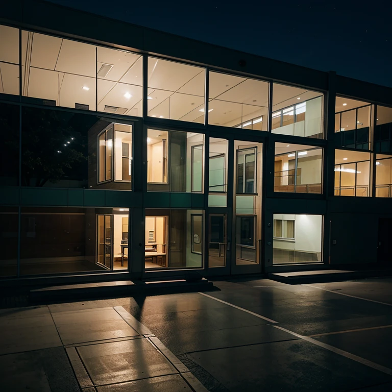 School, architecture, night, window