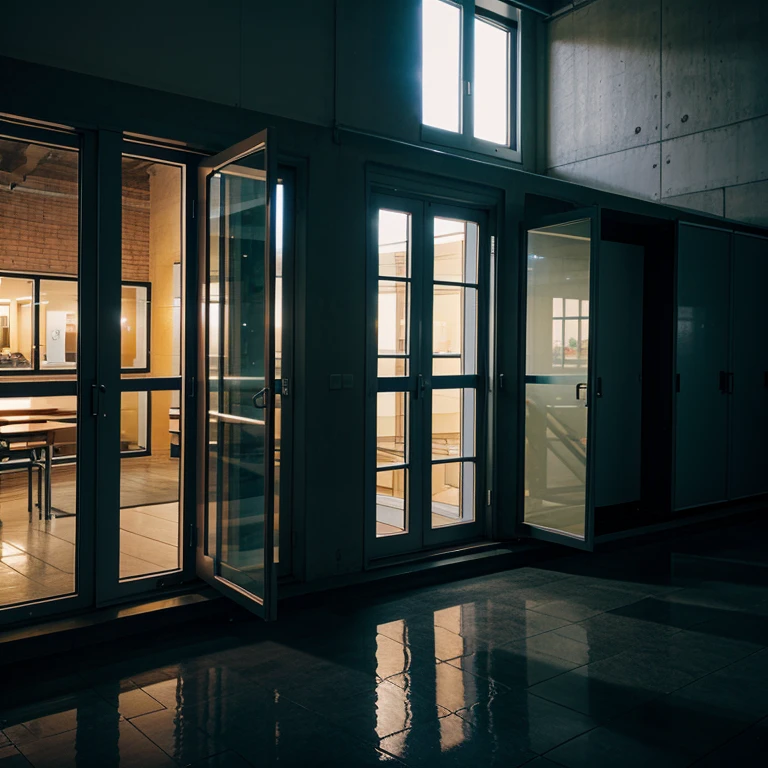 School, architecture, night, window