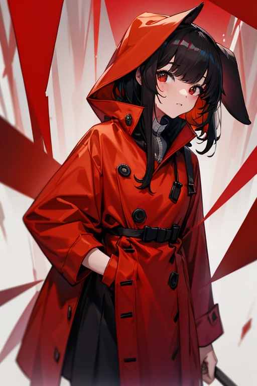 Dog-eared wearing a red raincoat black hair