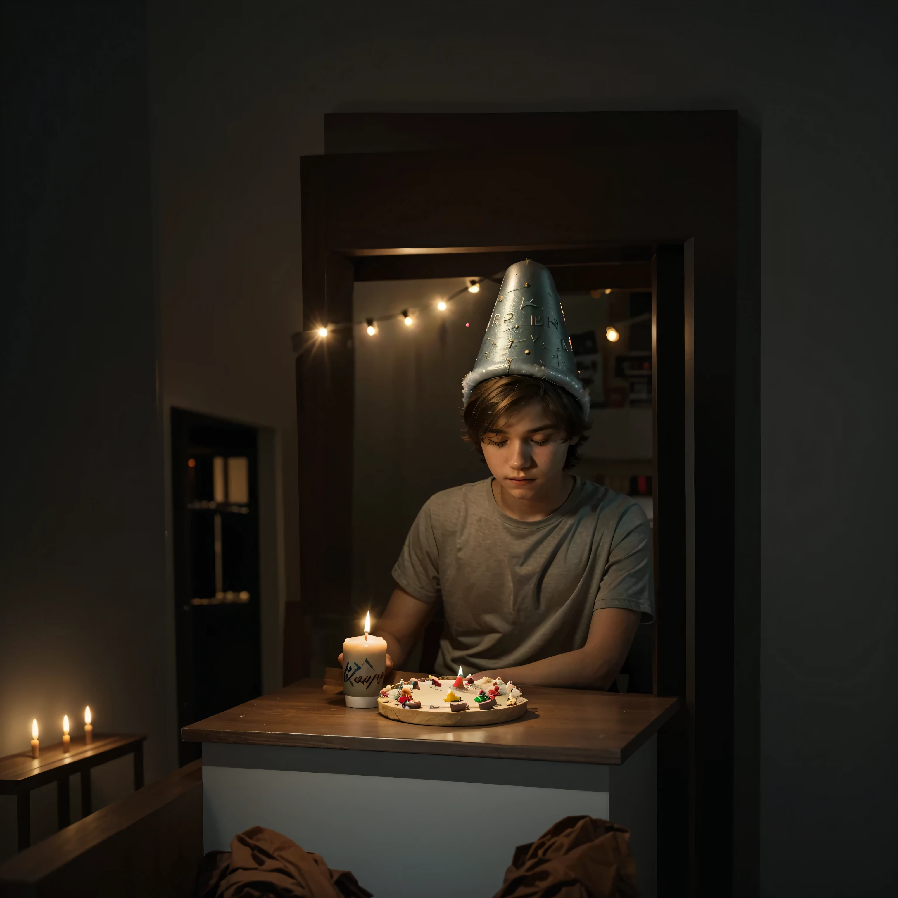 age boys wide room, lights off, birthday moment, no people, a computer table, with RGB Computer, streaming setup,