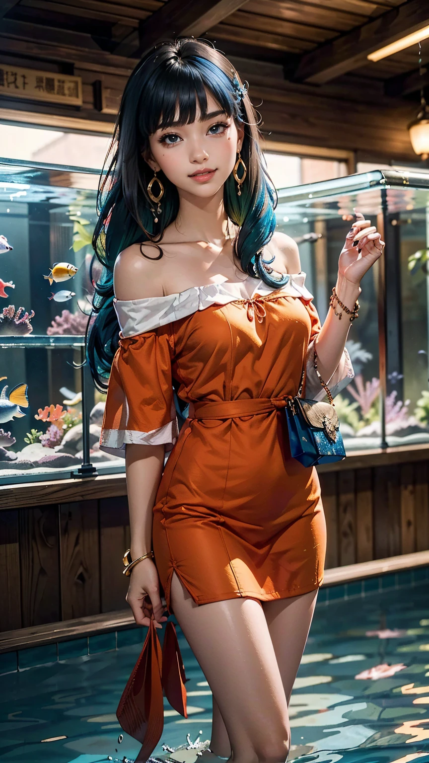 Garota gosmenta, (limo), Cabelo Slime Penteado com coque duplo, Orange Pumpkin, Vestido de princesa branco com cinto de arma, Obra de arte, melhor qualidade