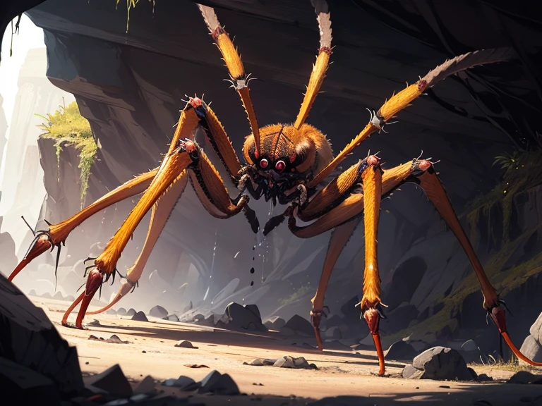 ((best quality)), ((masterpiece)), (detailed), A large six legged creature, spider like, 6 legs, gloomy cave background