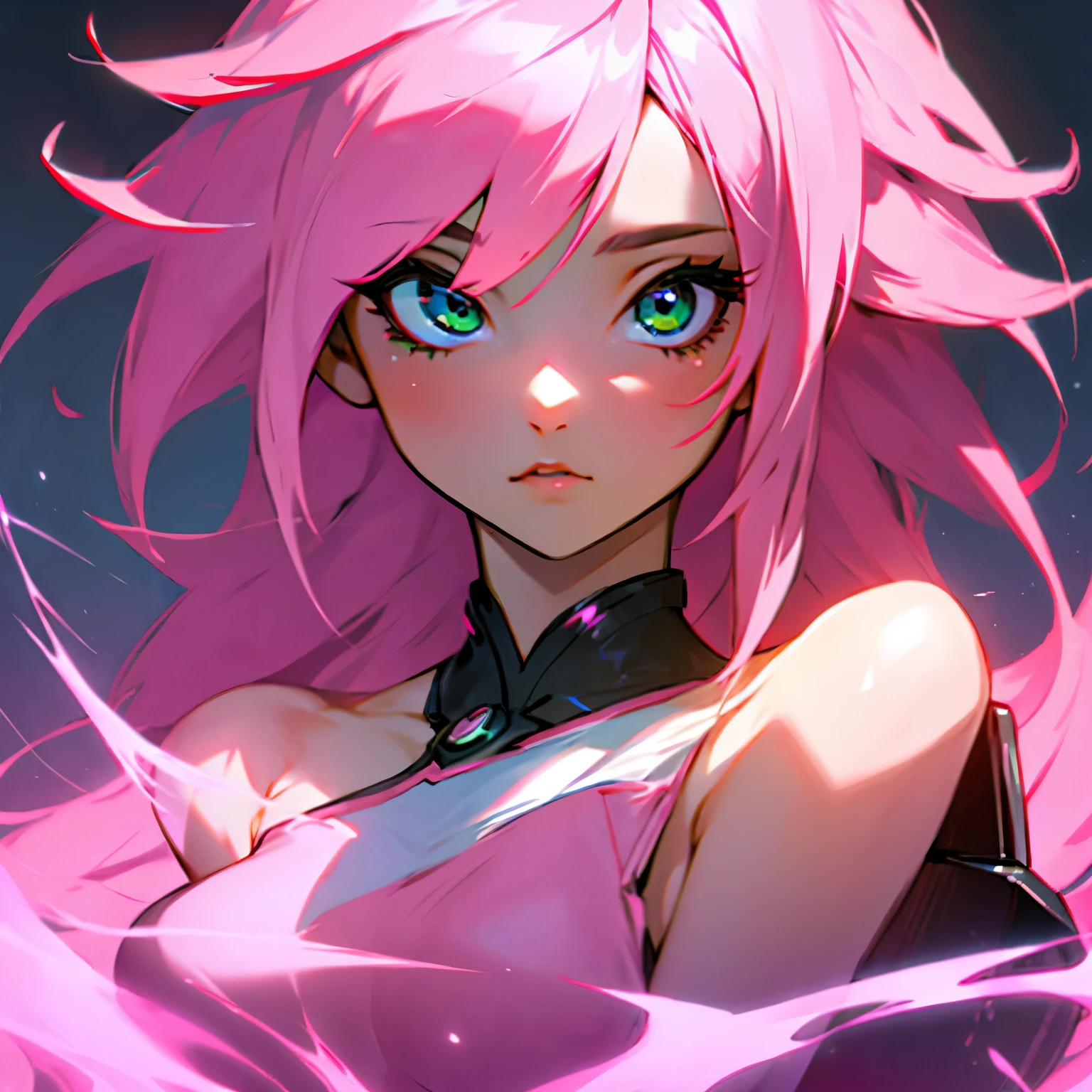 Beautiful girl Pink hair Green eyes