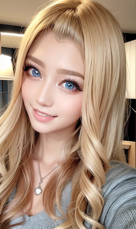 A lovely woman with long blonde hair and long eyelashes 2、long flowing hair、nice soft lighting、gal、Harajuku style、wheatish healthy skin color、after sunburn、perfect slender proportions、dark gal makeup、Sexy pose almost naked、Extremely detailed eyes