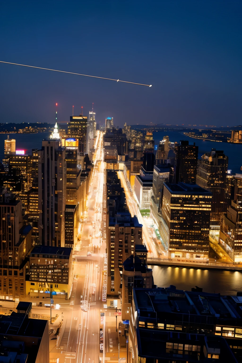 scenery　night view　building　manhattan　highway　Helicopter shot


