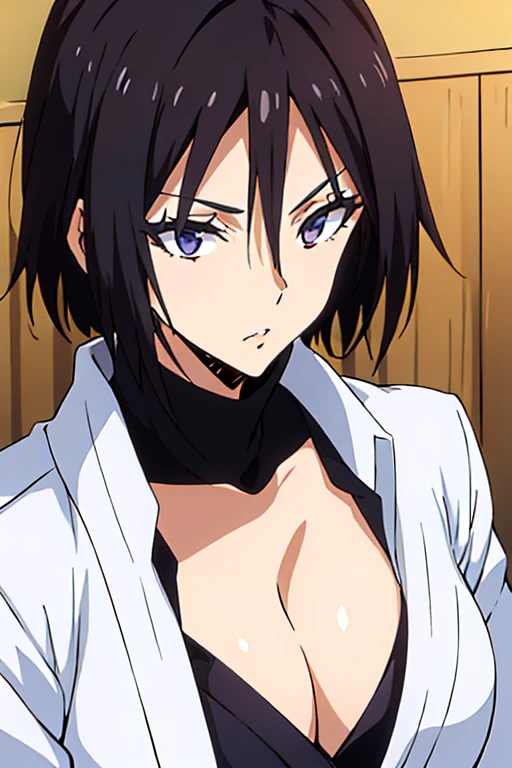 sakaguchihinata\(ttigraas\), black hair, large breast, cleavage, (japanese clothes, yukata:1.5), upper body