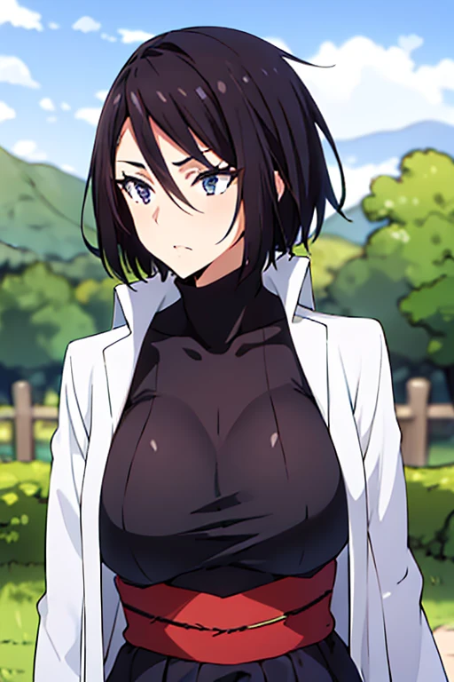 sakaguchihinata\(ttigraas\), black hair, large breast, cleavage, (japanese clothes, yukata:1.5), upper body