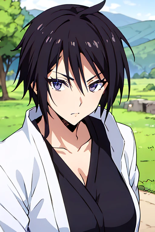 sakaguchihinata\(ttigraas\), black hair, large breast, cleavage, (japanese clothes, yukata:1.5), upper body