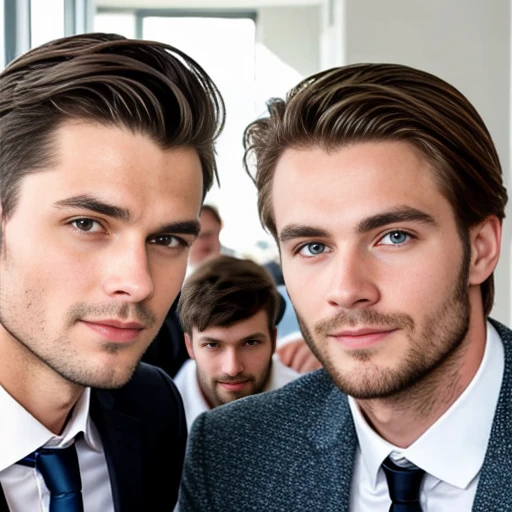 a group of of handsome german men, focus on the face.