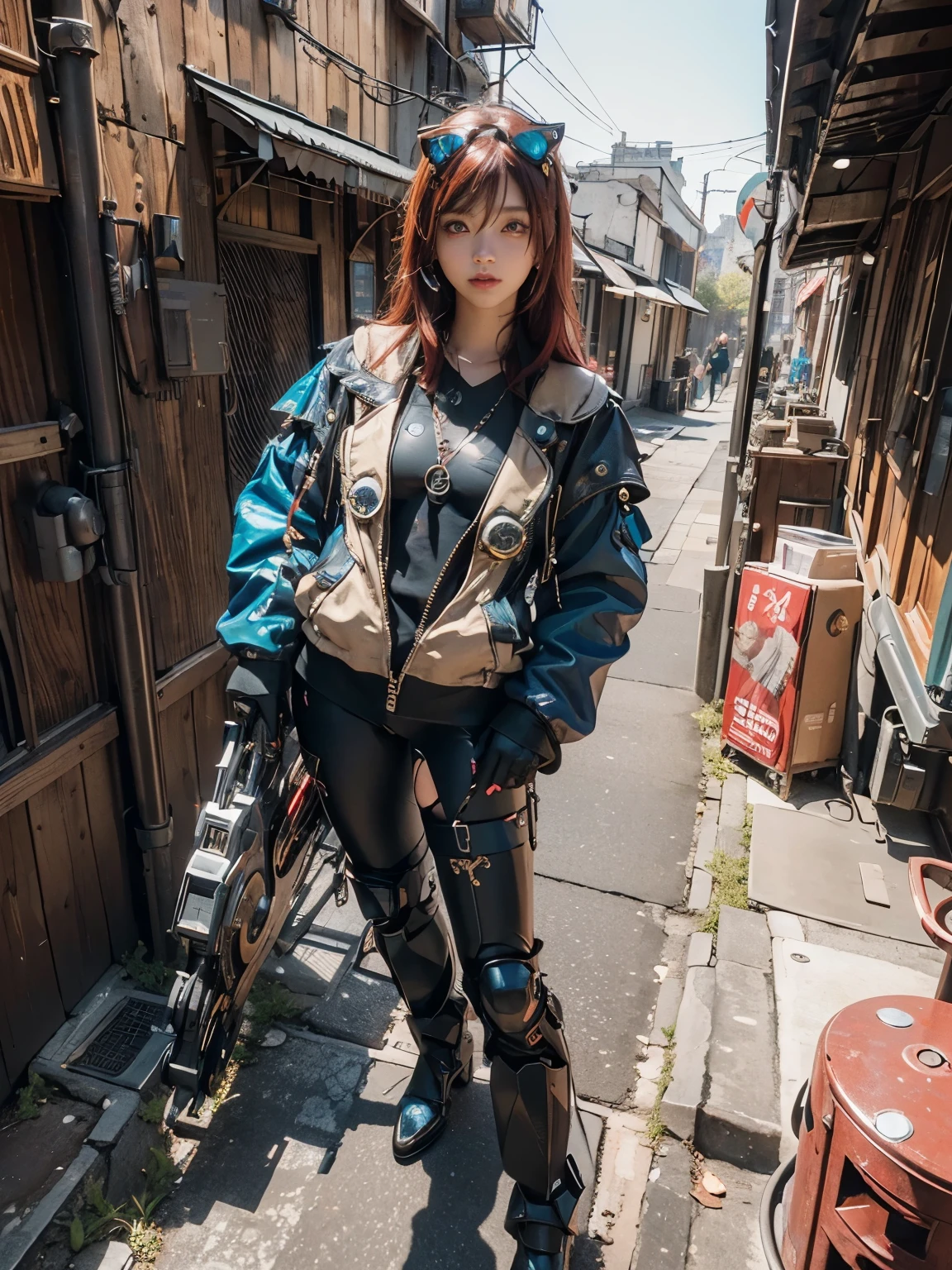 (masterpiece, best quality:1.2), (8k uhd, 16k, 32k, ultra high res), (photorealistic:1.37), (RAW photo), ultimate-realistic, ultimate-realistic details, ultimate-realistic texture, ultimate-intricate details, ultimate-realistic lighting, ultimate-realistic shadow, japanese girl, ultimate-cute face, ultimate-RAW skin, ultimate-realistic eyes,、(Steampunk Battle Cyborg fallen angel)、large wings made of metal、black porcelain body、red  hair、glowy skin、1 Cyborg girl、(mechanical frame:1.3)japanese, extremely cute face,  ((super realistic details))、portrait、globalillumination、Shadow、octan render、8K、ultrasharp、character edge light、Details of complex ornaments、Acrylic Clear Cover、Sumerian details、Hydraulic cylinder、Small LED lamp、highly intricate detail、Realistic light、a purple eye、radiant eyes、Facing the camera、neon details、cowboy  shot、Futuristic headgear、About Cyberpunk