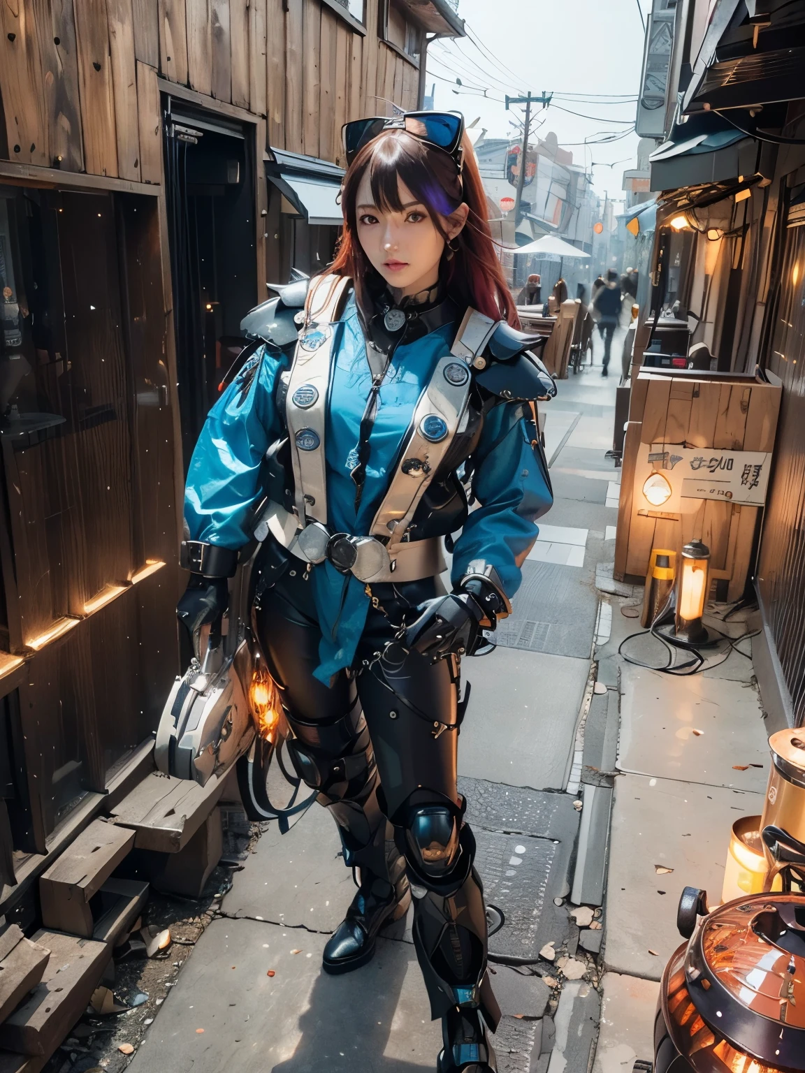 (masterpiece, best quality:1.2), (8k uhd, 16k, 32k, ultra high res), (photorealistic:1.37), (RAW photo), ultimate-realistic, ultimate-realistic details, ultimate-realistic texture, ultimate-intricate details, ultimate-realistic lighting, ultimate-realistic shadow, japanese girl, ultimate-cute face, ultimate-RAW skin, ultimate-realistic eyes,、(Steampunk Battle Cyborg fallen angel)、large wings made of metal、black porcelain body、red hair、glowy skin、1 Cyborg girl、(mechanical frame:1.3)japanese, extremely cute face, ((super realistic details))、portrait、globalillumination、Shadow、octan render、8K、ultrasharp、character edge light、Details of complex ornaments、Acrylic Clear Cover、Sumerian details、Hydraulic cylinder、Small LED lamp、highly intricate detail、Realistic light、a purple eye、radiant eyes、Facing the camera、neon details、cowboy shot、Futuristic headgear、About Cyberpunk