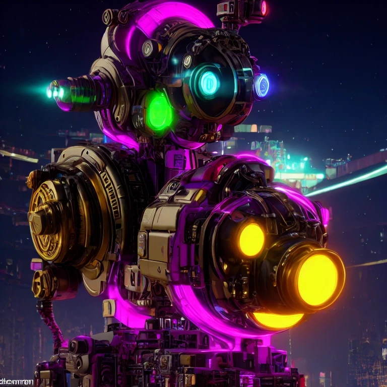 side close-up，a close up of a robot with a glowing head and a purple background, cyber mech, in style of beeple, cyberpunk pikachu, style hybrid mix of beeple, 3 d render beeple, cute elaborate epic robot, beeple masterpiece, cyberpunk art style, yellow mech, beeple!!, cyber steampunk 8 k 3 d（（（future）））（Telephoto micro-angle shift）