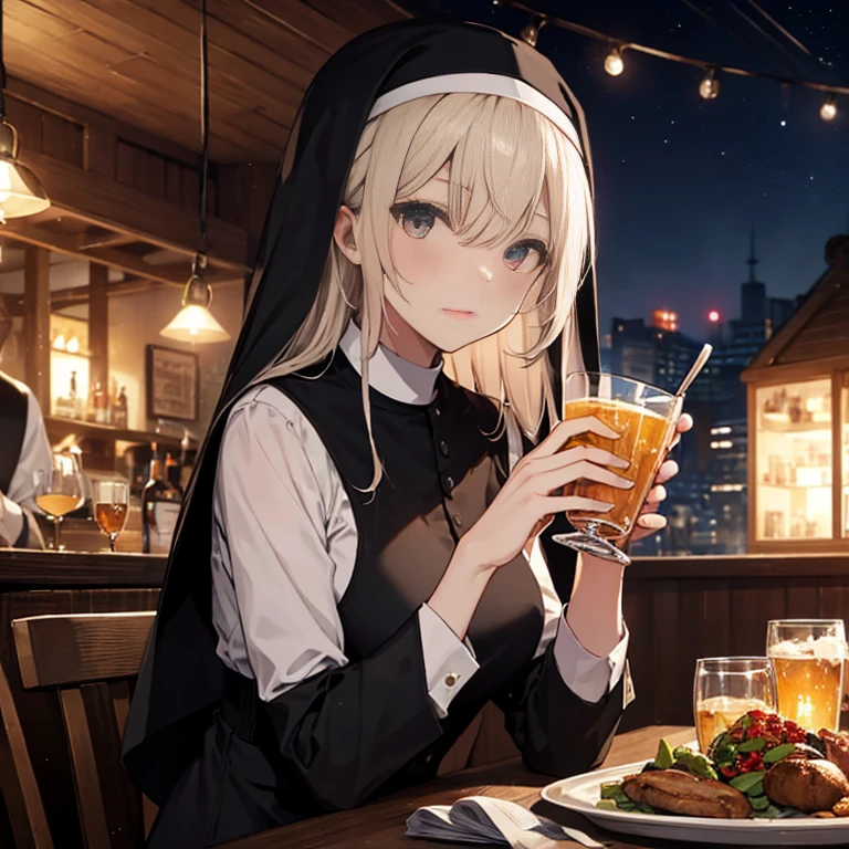 A group of nuns, (in tavern), various hair styles, harem, night, details face, seducing, sleeveless