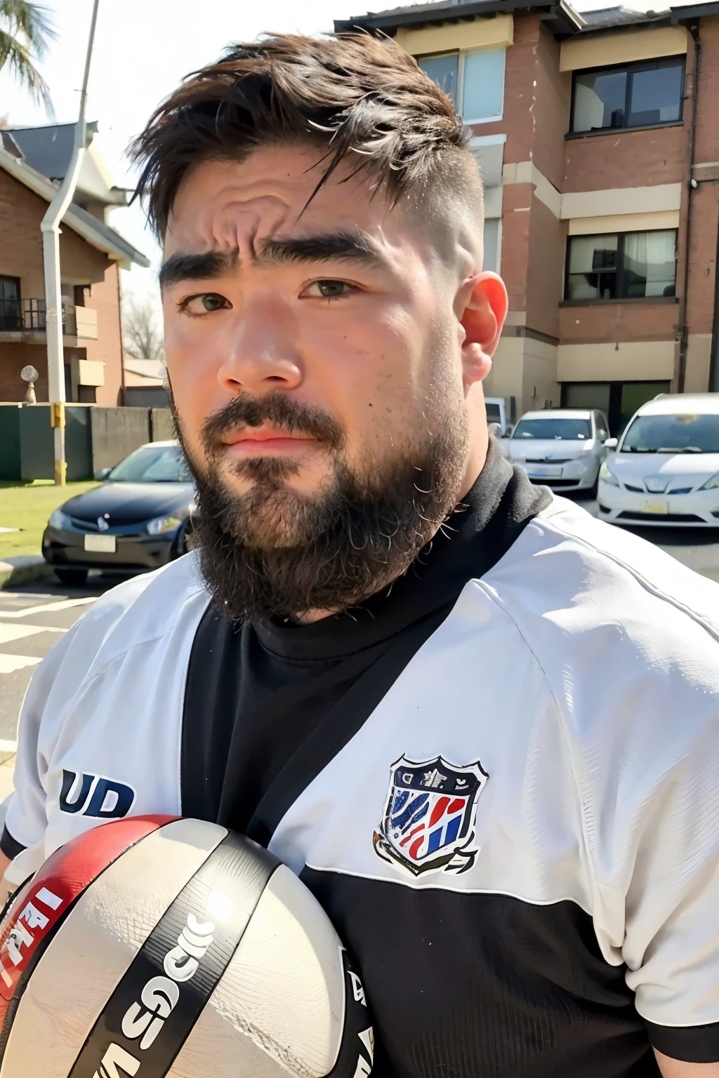 UHD, rugby player, (rugby ball), ３０Year old man, black eye,