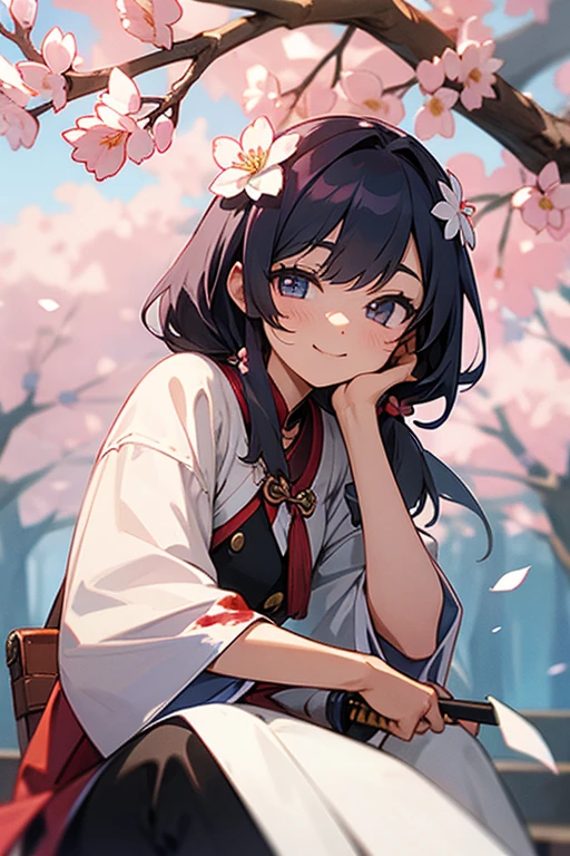 cherry blossoms、sword、adventurer、cute、dim、blood return、smile、3×3、Comfortable clothing