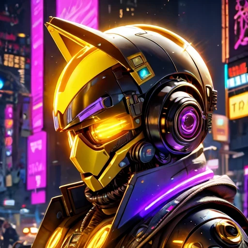 side close-up，a close up of a robot with a glowing head and a purple background, cyber mech, in style of beeple, cyberpunk pikachu, style hybrid mix of beeple, 3 d render beeple, cute elaborate epic robot, beeple masterpiece, cyberpunk art style, yellow mech, beeple!!, cyber steampunk 8 k 3 d（（（future）））（Telephoto micro-angle shift）