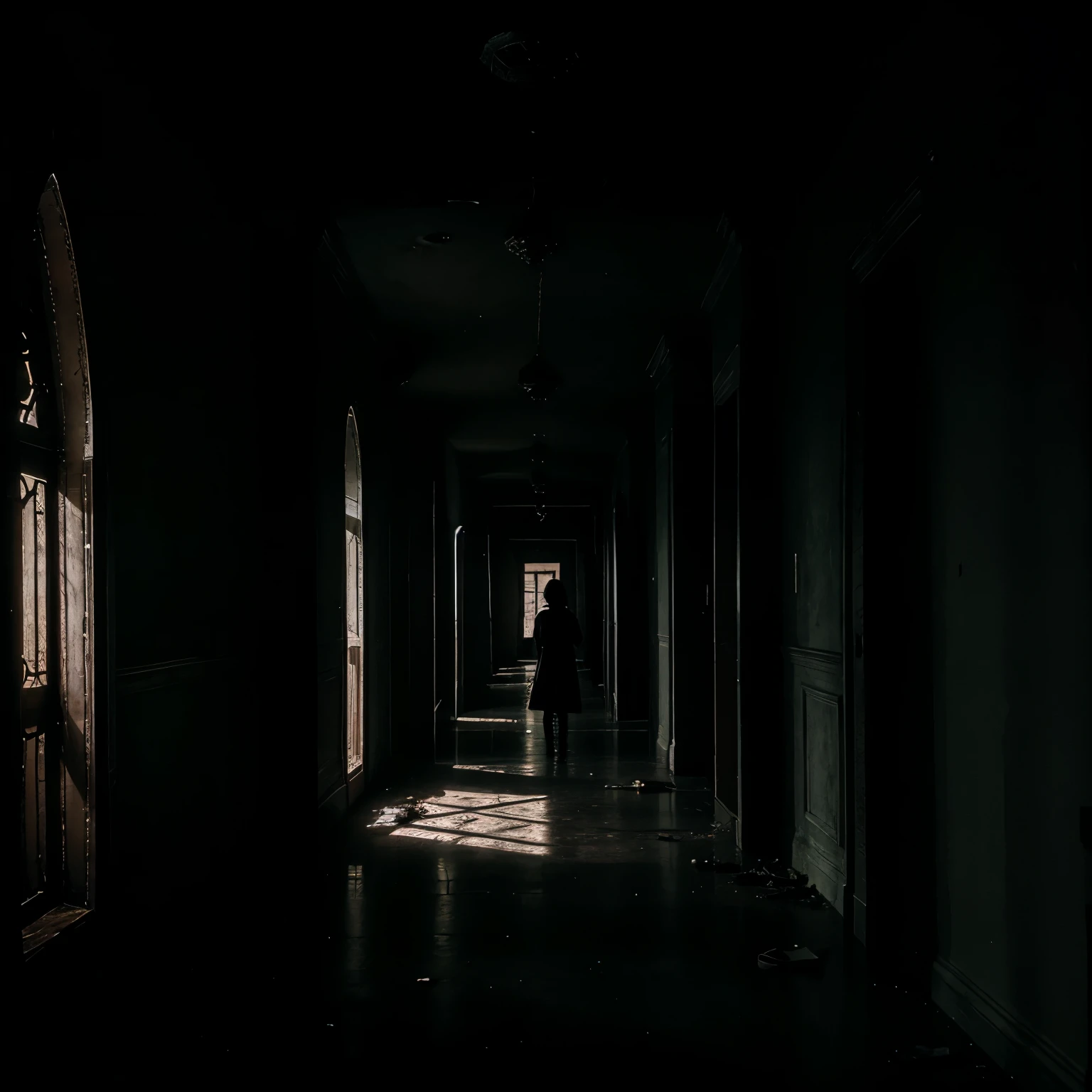 Image of a dimly lit corridor or a dark room, evoking a sense of foreboding and fear as one boy and girl venture deeper into the abandoned palace, encountering eerie sounds and unsettling shadows.
Discovery of the Trapdoor:
.