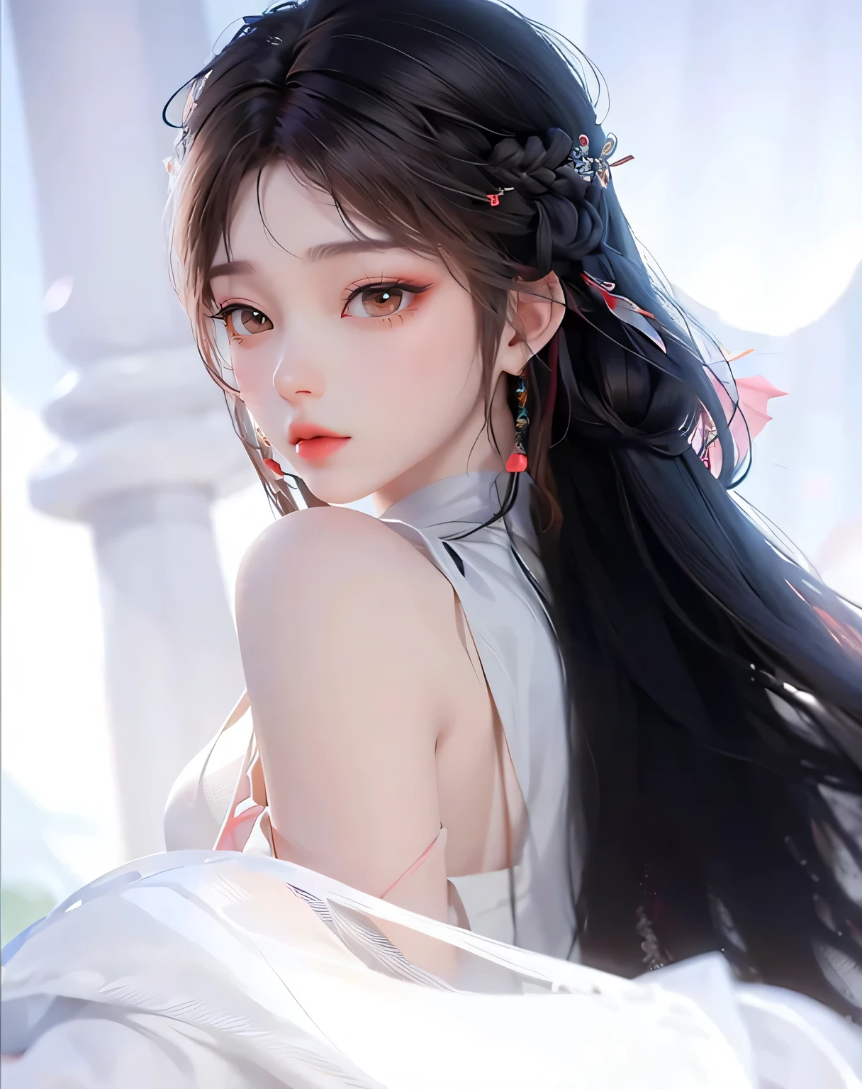 a close up of a Jennie Kim with long hair wearing a white dress, beautiful south korean woman, jingna zhang, sha xi, hwang se - on, inspired by Zhang Yan, ethereal beauty, beautiful young korean woman, ruan jia beautiful!, inspired by Yun Du-seo, by Ni Tian, by Yang J, jiyun chae, gongbi