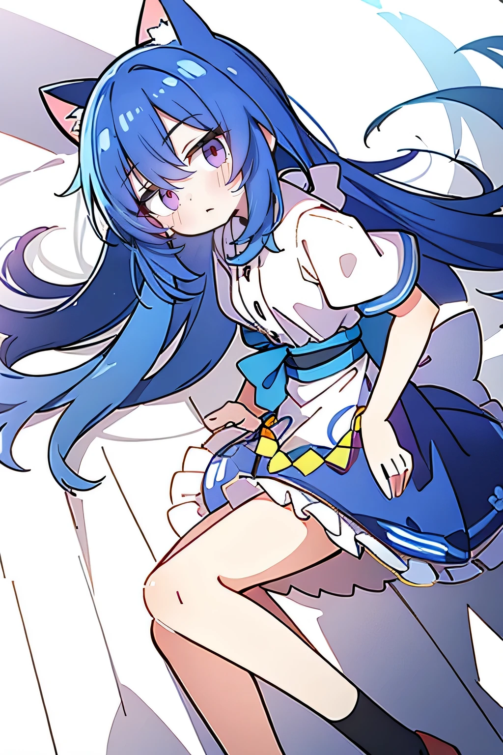(Masterpiece), best quality, expressive eyes, perfect face, 1girl,
Put your hands on your waist, fair, gorgeous, Japanese comics, girl, Lola, young angel, blue hair, blue hair, flowing clothes, hug the waist, hug the waist, hands on hips, hands on hips, lay down , lying on the ground, legs on the ground, flat chest, cat ears