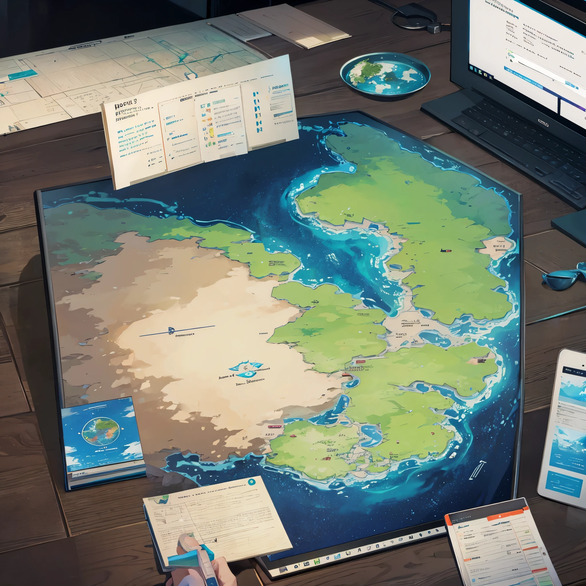 Create a map of the fantasy world and an explanation inside