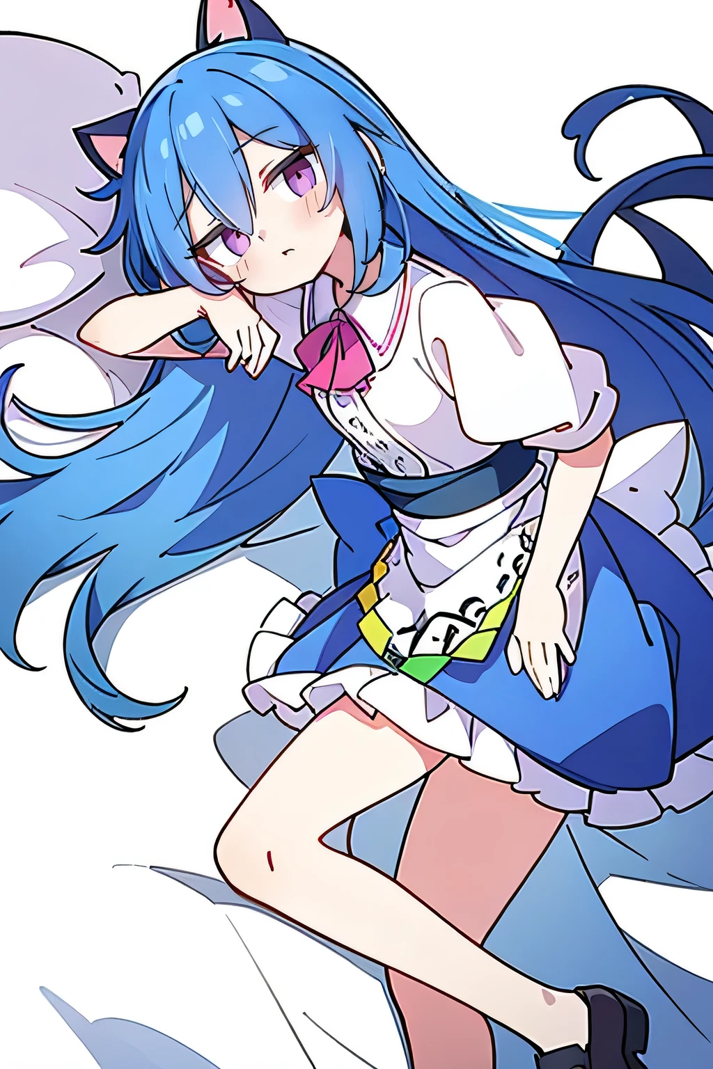(Masterpiece), best quality, expressive eyes, perfect face, 1girl,
Put your hands on your waist, fair, gorgeous, Japanese comics, girl, Lola, young angel, blue hair, blue hair, flowing clothes, hug the waist, hug the waist, hands on hips, hands on hips, lay down , lying on the ground, legs on the ground, flat chest, cat ears,purple eyes,