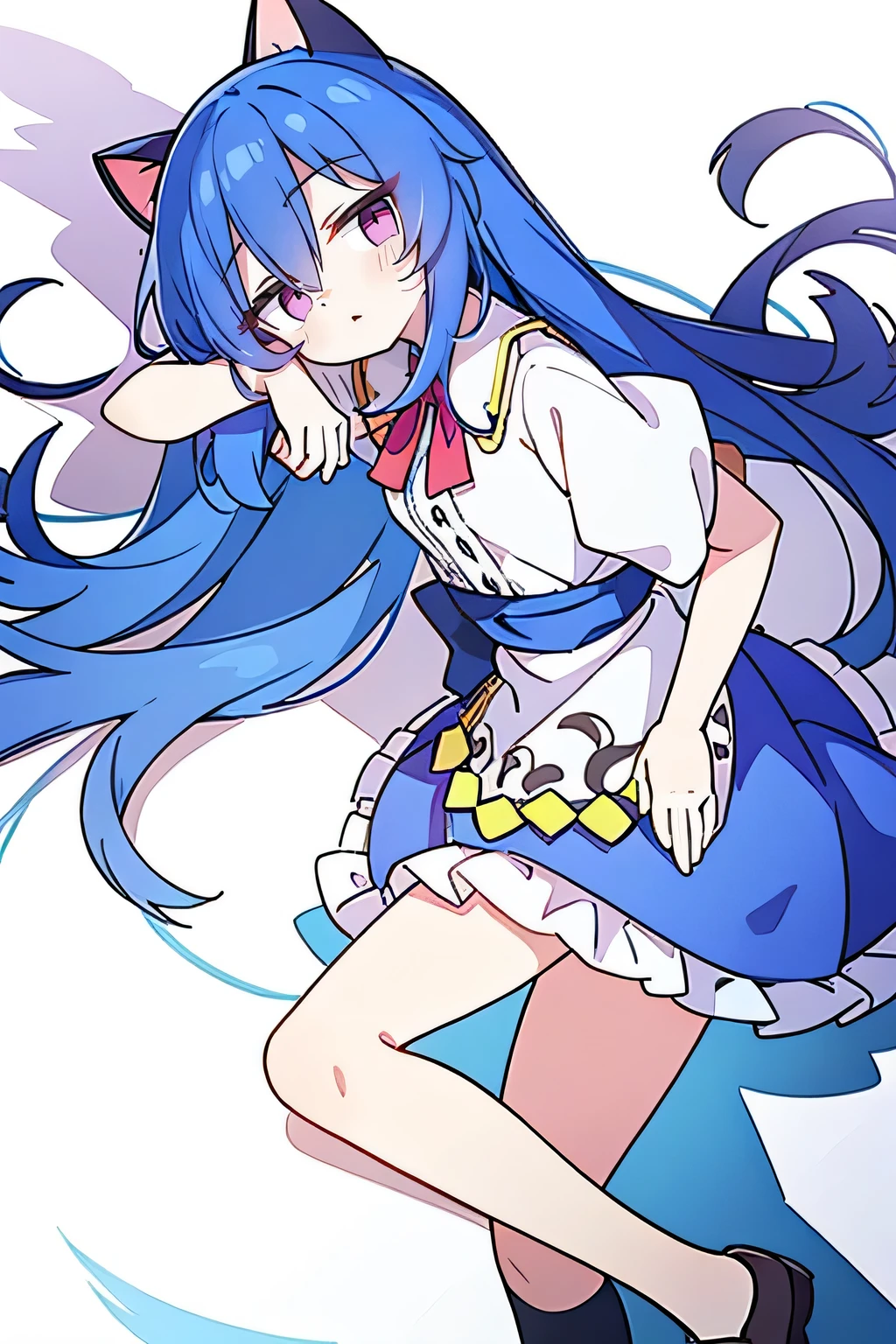 (Masterpiece), best quality, expressive eyes, perfect face, 1girl,
Put your hands on your waist, fair, gorgeous, Japanese comics, girl, Lola, young angel, blue hair, blue hair, flowing clothes, hug the waist, hug the waist, hands on hips, hands on hips, lay down , lying on the ground, legs on the ground, flat chest, cat ears,purple eyes,
