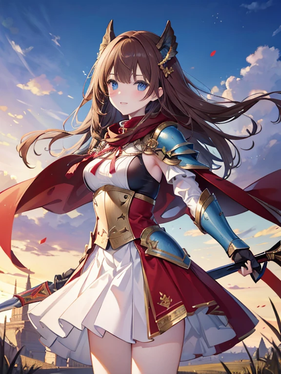 long hair、Braid、Brown Hair、armor、Gauntlet、dress、garter belt、stockings、Bow and Arrow