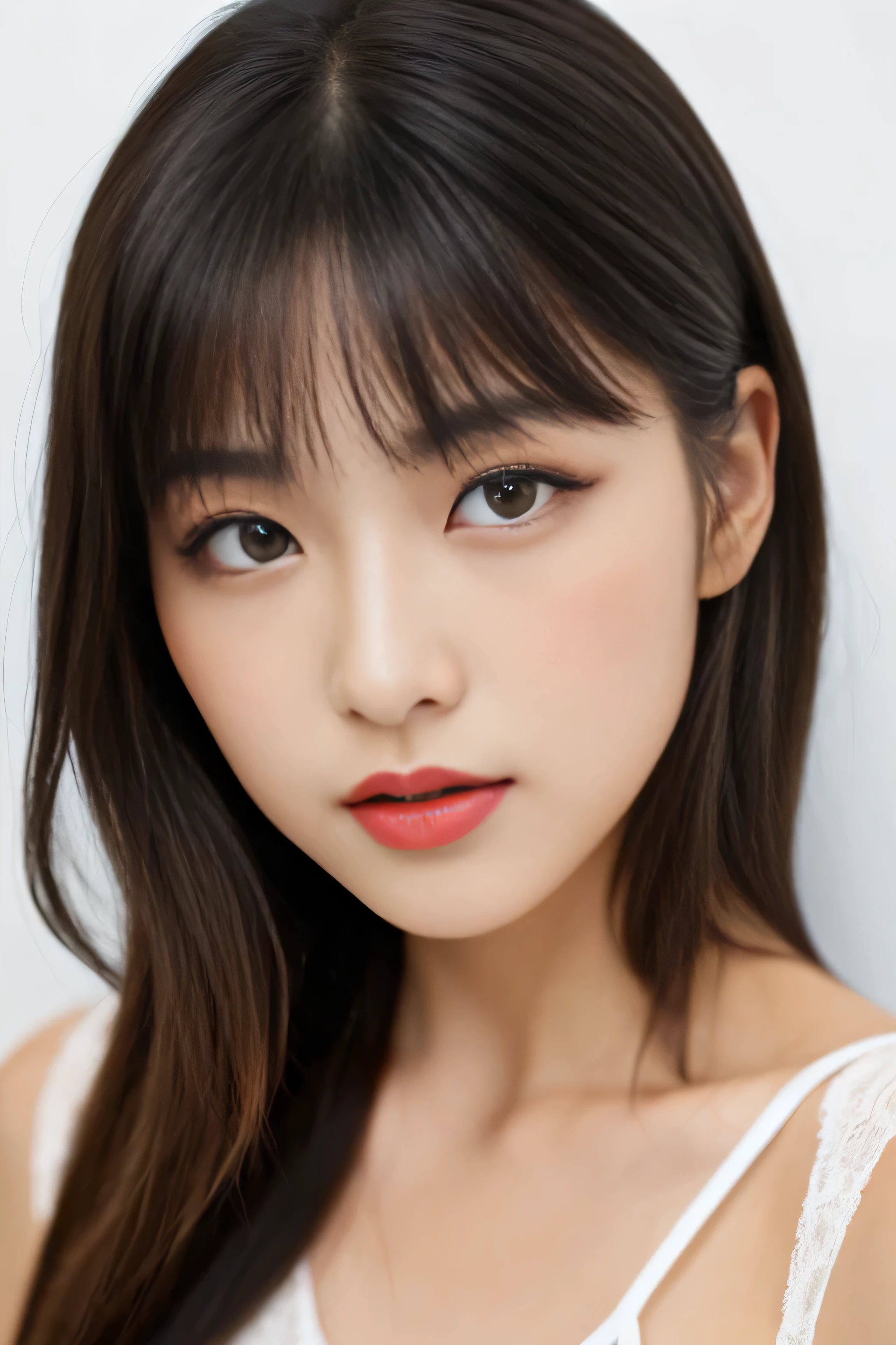 1 girl　((She was made to sit upright and stare at the man&#39;s genitals with her eyes closed and a blissful expression.))　(((Very long black hair 1.3)))　((highest quality)), ((masterpiece)), 　((Close-up)) 　perfect beautiful face　(The most beautiful Japanese 18 year old beauties)　(Neatly trimmed princess cut bangs)　ridiculously long hair, black shiny hair, Very shiny, unusually long hair, 厚く輝くunusually long black hair,Jet black silky hair　Her hair is very long and very wavy　 very long, Thin black hair down to the waist, get used to that　unusually long black hair, unusually long black hair, Very long black hair　((Rich 1.4))　beautifull get used to that face　8K　(Ultra-fine skin texture 1.4)　(actual, lively:1.4), double eyelid　sharp focus:1.2、Beautiful woman:1.4　　The whole body is super beautiful々New skin texture　((Detailed sexy makeup with bright red lipstick))　Unique Japanese faces　Japan body type　that&#39;she&#39;s room.。There are white walls and a white bed..　professional lighting　she&#39;Wearing white sheer lingerie