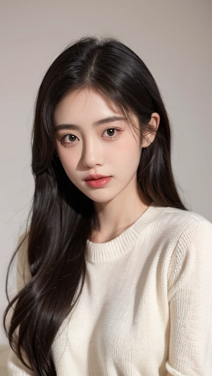 1 girl,sweater,white background,