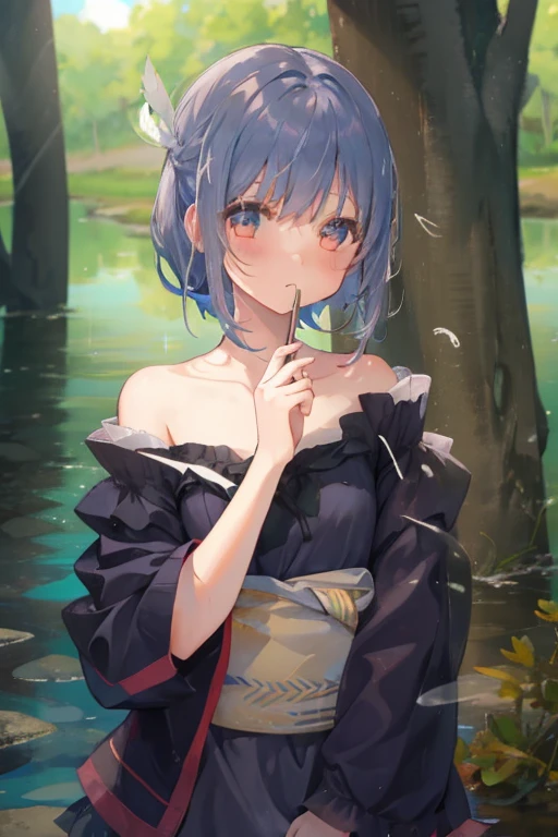 one girl、Uyuni salt lake、water reflection、sunset、Len、cute、gray hair、fluttering hair、white dress、short sleeve、Feathers falling into the water、feather、angel wings