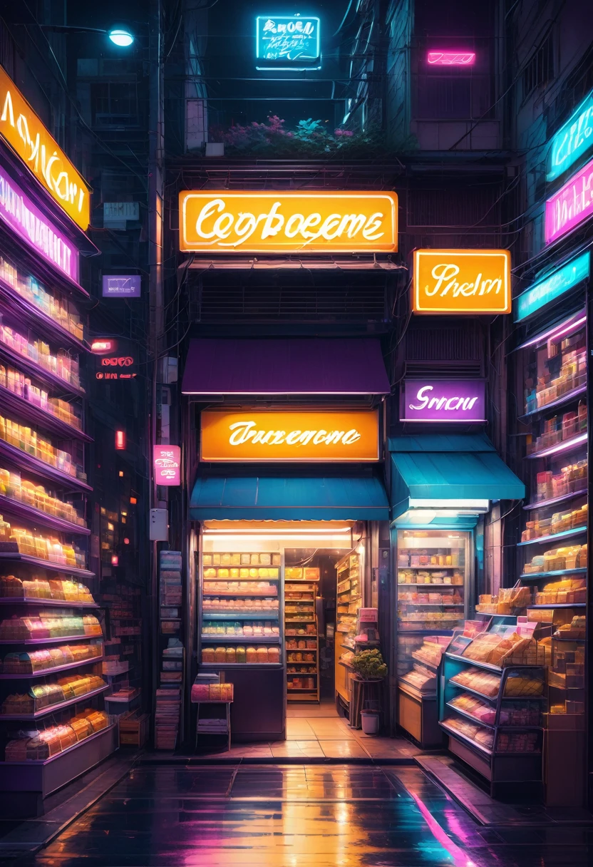 1girl, midnight convenience store, aesthetic, Neon Night page, vibrant city lights, dimly lit shelves full of snacks and drinks, a cashier with tired eyes, fluorescent lighting casting a soft glow, late-night customers browsing the aisles, flickering neon signs outside the store, a sense of mystery and solitude, a hazy atmosphere with a touch of nostalgia, cinematic and atmospheric, high-res details capturing the smallest nuances, a combination of realism and dream-like quality, urban aesthetic blending with a hint of surrealism, cool blue and purple tones, soft shadows and subtle highlights, an ambiance that evokes a sense of tranquility and possibility in the midst of the night.
