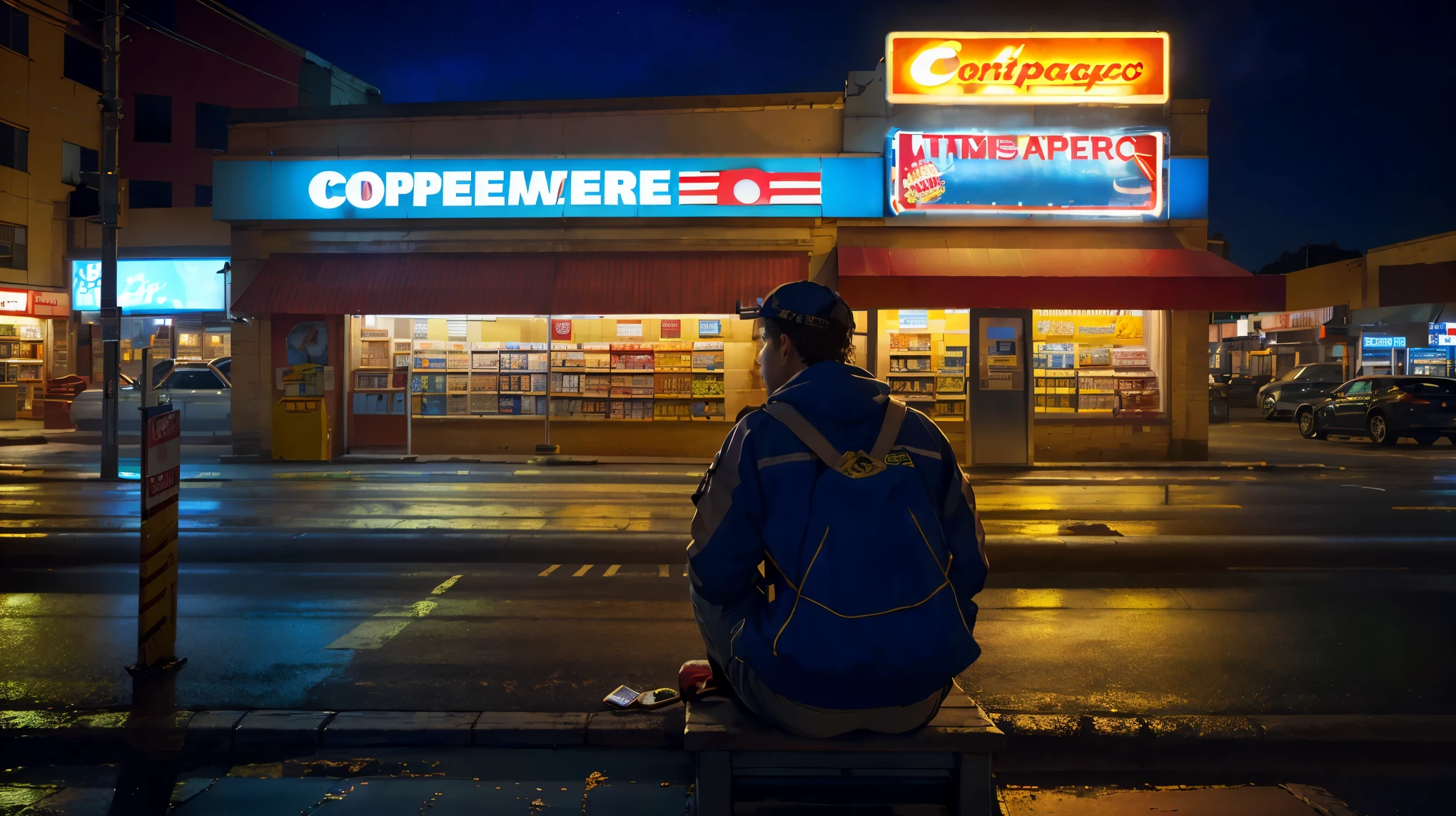 (masterpiece, 最high quality:1.2), (masterpiece, 最high quality:1.2), landscape, convenience store, Late-night convenience store, Young people sitting in front of the store, Young Impulse, alcohol and cigarettes, Unsafe, cinematic,be familiar with, in the atmosphere,with backlight,amazing, cinematic, Expect art, , beautiful scenery, realistic lighting, masterpiece, high quality, beautiful graphics, high detail, ultra be familiar with, cinematic lighting, HDR, An illustration,