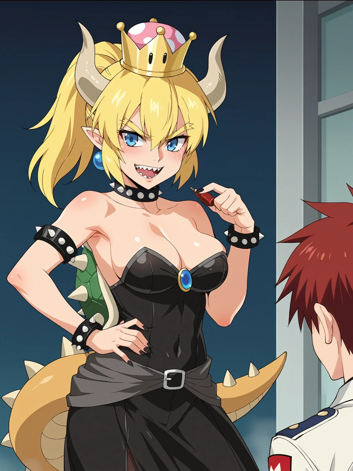 score_9, score_8_up, score_7_up, source_anime, BREAK by ikuchan kaoru, iku, clean color, flat color, 1girl, anime screencap, screencap, 2girls, duo, indoors, ((crossover)), standing,BREAK, bowsette, bowsette mario, BREAK, hellsing, seras victoria, /hellsing/