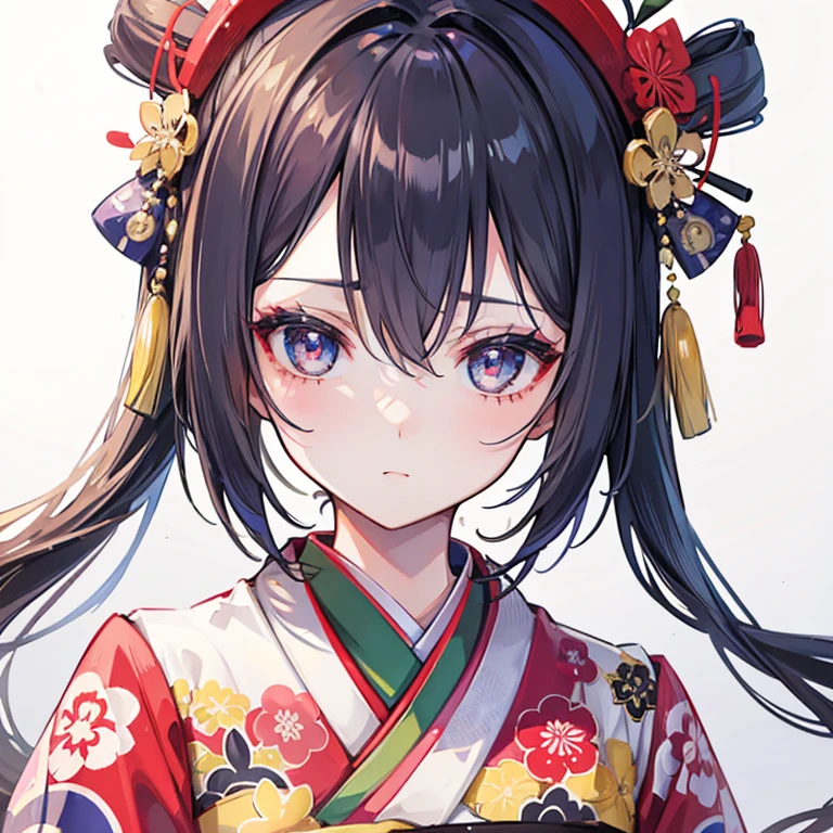 "A girl in a beautifully printed traditional kimono, close-up shot, captivating eyes, flawless and stunning face, exquisite details, crisp image, highest quality."