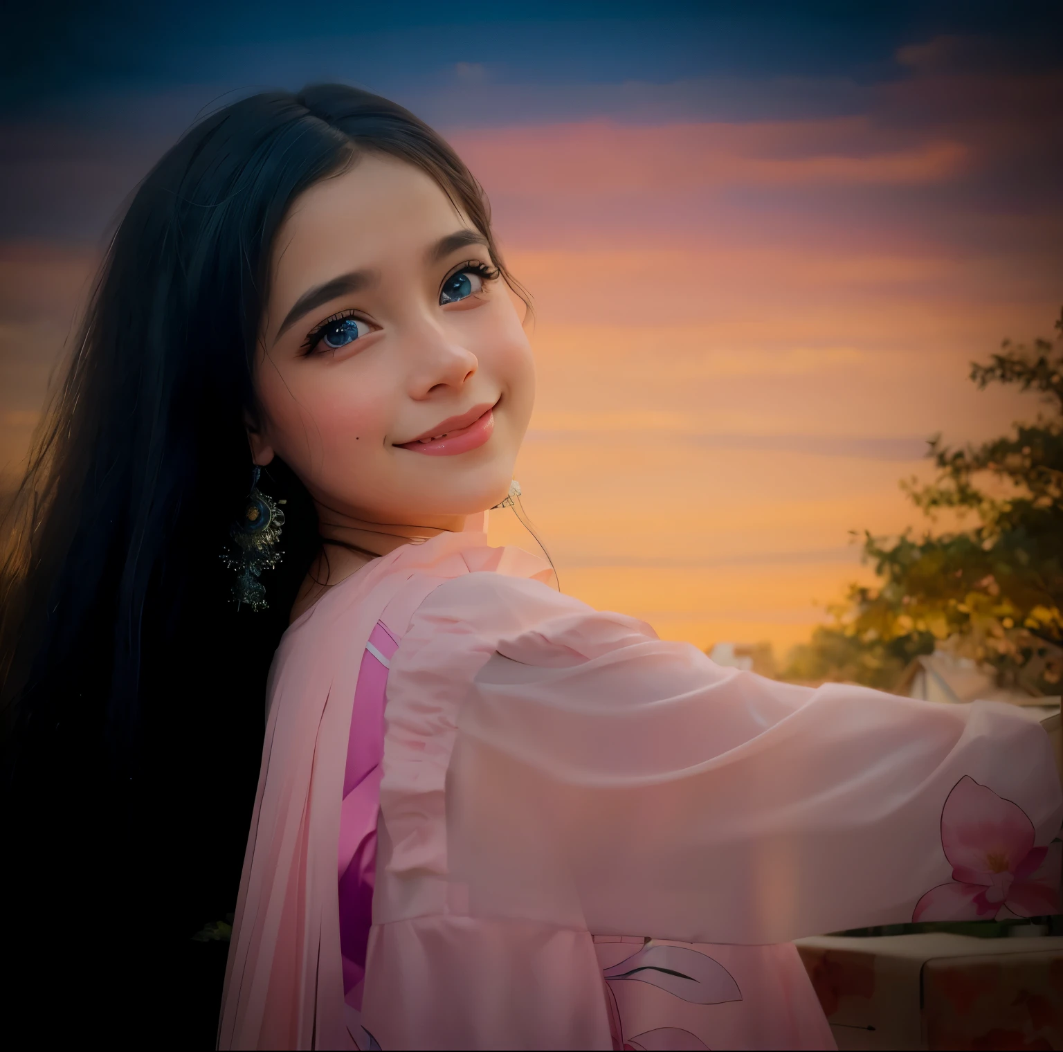 A cute girl wearing a pink dress, realistic beautiful eyes, smiling and shining face, beautiful weather, realistic face, anime,8k