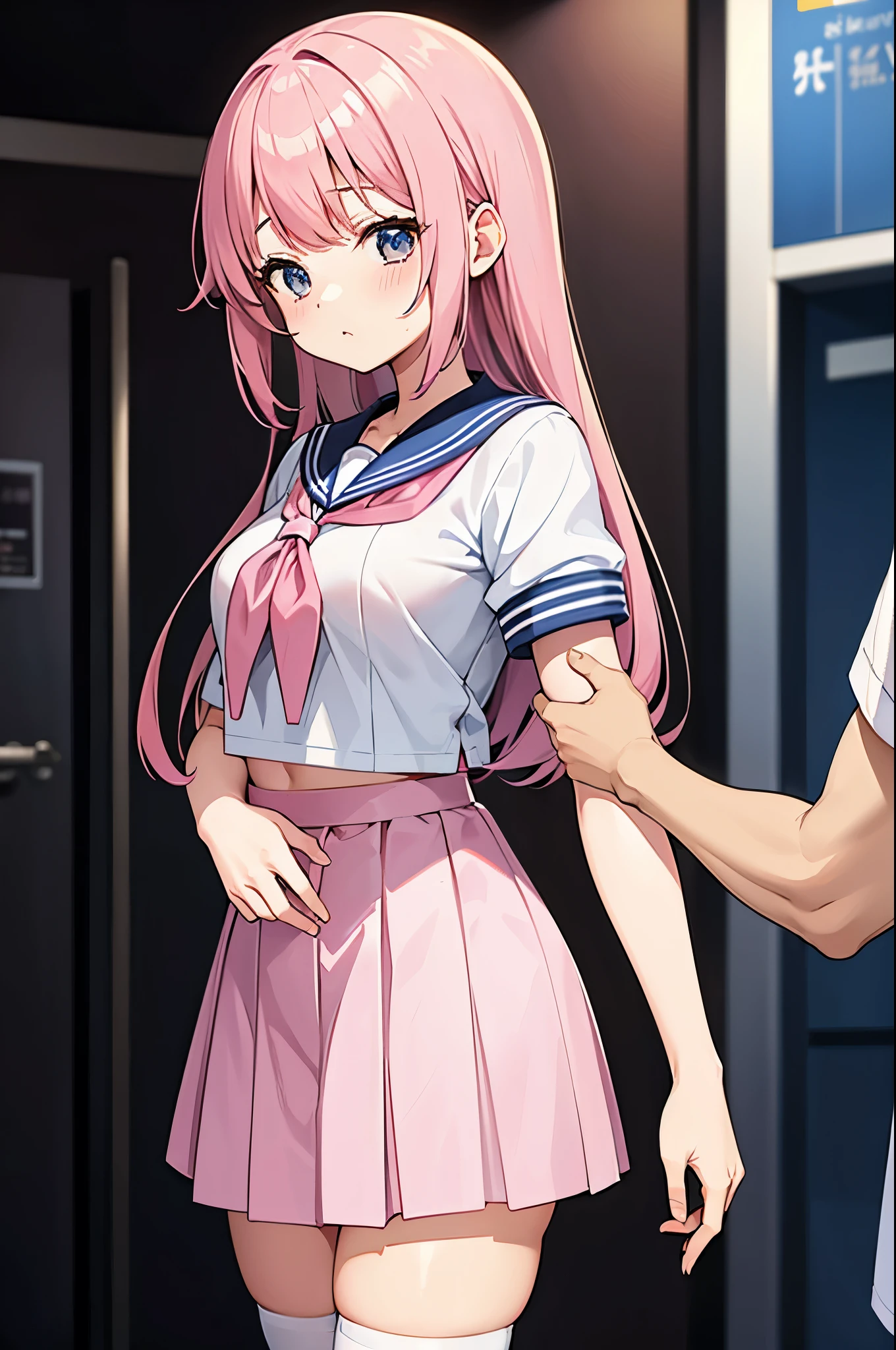 A pink-haired high school girl in a sailor uniform receives a vaccination、A man grabs your arm、Take the syringe and stick it into your upper arm.。.