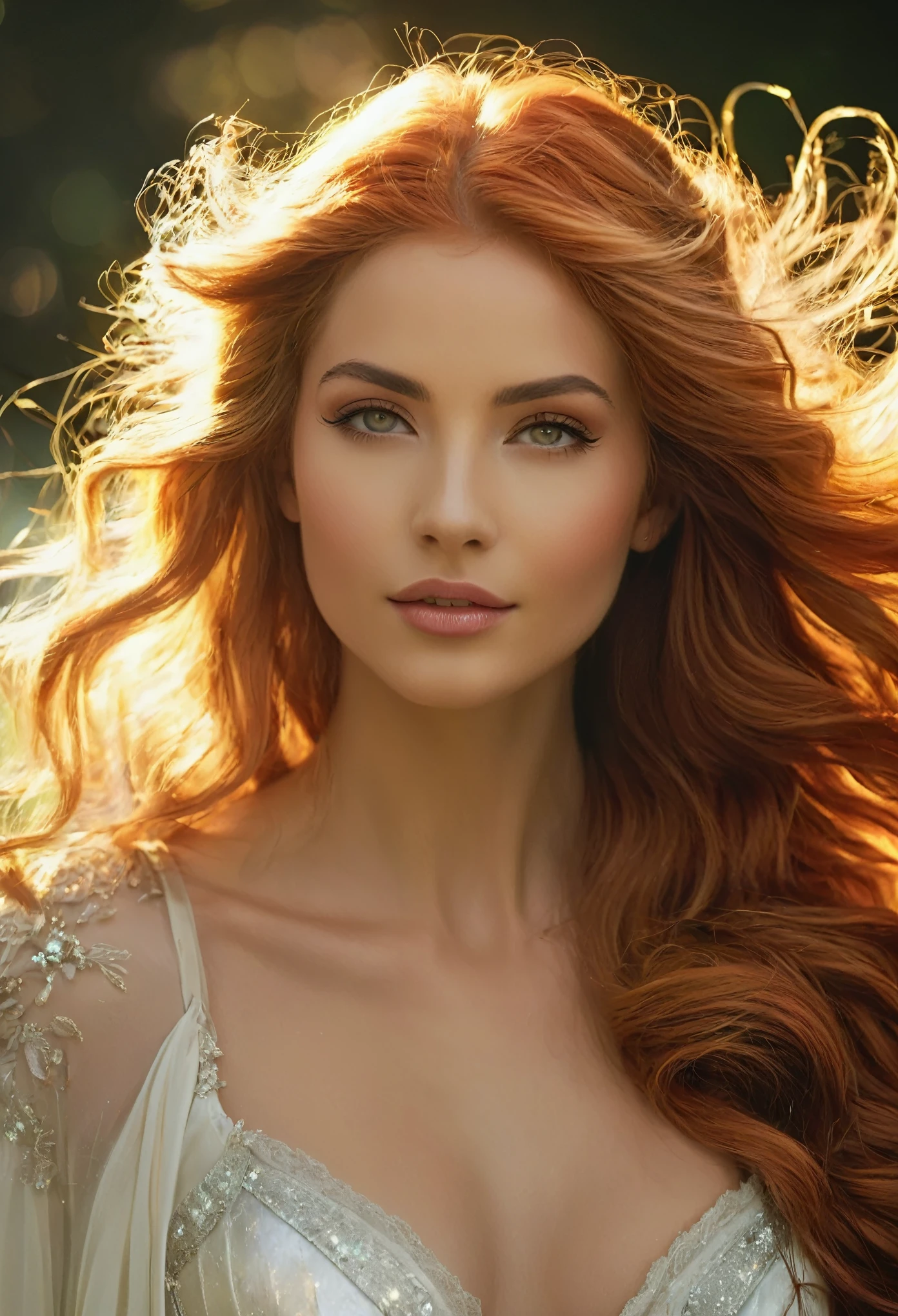Certainly! Based on the name "Celestia Seraphina Aurelia Grace," one could imagine a person with ethereal beauty and grace, perhaps possessing features that reflect a celestial and angelic quality.
1. **Celestia**: This name invokes images of the sky and stars, suggesting a person with perhaps radiant, clear eyes that sparkle like stars. She might have a complexion reminiscent of moonlight, with a luminous quality to her skin.
2. **Seraphina**: Derived from the word "seraphim," which are often depicted as fiery, angelic beings. From this, one might imagine her with fiery or vibrant hair, whether that be a rich red, golden blonde, or even a coppery hue. Her hair might be luscious and flowing, reminiscent of flames dancing in the wind.
3. **Aurelia**: The name "Aurelia" brings to mind warmth and radiance, often associated with the sun. This could suggest a warm complexion with a healthy glow, perhaps with golden undertones. Her smile might be bright and inviting, like the sun breaking through clouds.
4. **Grace**: Grace implies elegance and poise. One might envision her with delicate features, a slender neck, and graceful movements. She might have high cheekbones that give her face a sculpted appearance, and her posture could exude confidence and refinement.
Putting it all together, Celestia Seraphina Aurelia Grace could be imagined as a person with luminous eyes, flowing fiery hair, a warm complexion, and graceful, elegant features that exude a celestial beauty.