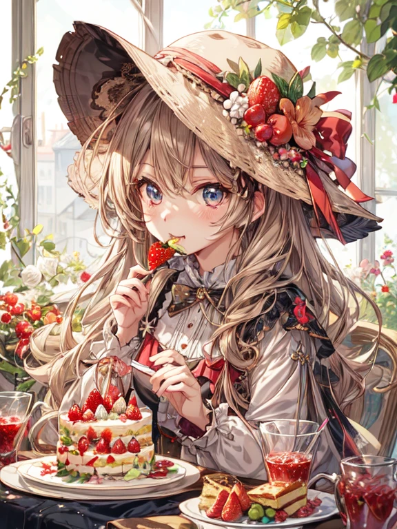 anime girl eating a cake with strawberries and strawberries on a table, anime visual of a cute girl, kawacy, splash art anime loli, cute anime girl, small curvy , , high quality anime artstyle, young anime girl, detailed key anime art, portrait of lolita, detailed portrait of anime girl, beautiful anime portrait, clean detailed anime art