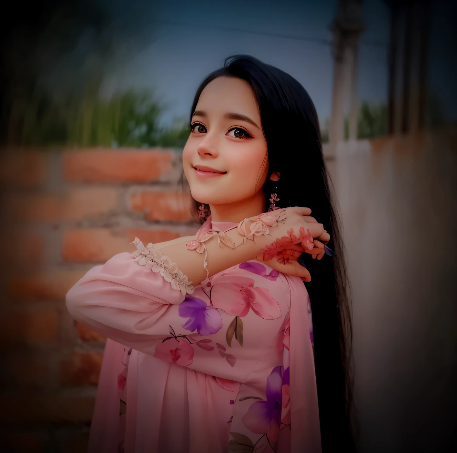 A cute girl wearing pink dress, realistic Eyes, smiling and shining face,long hair , beautiful weather, realistic face, anime, 8k